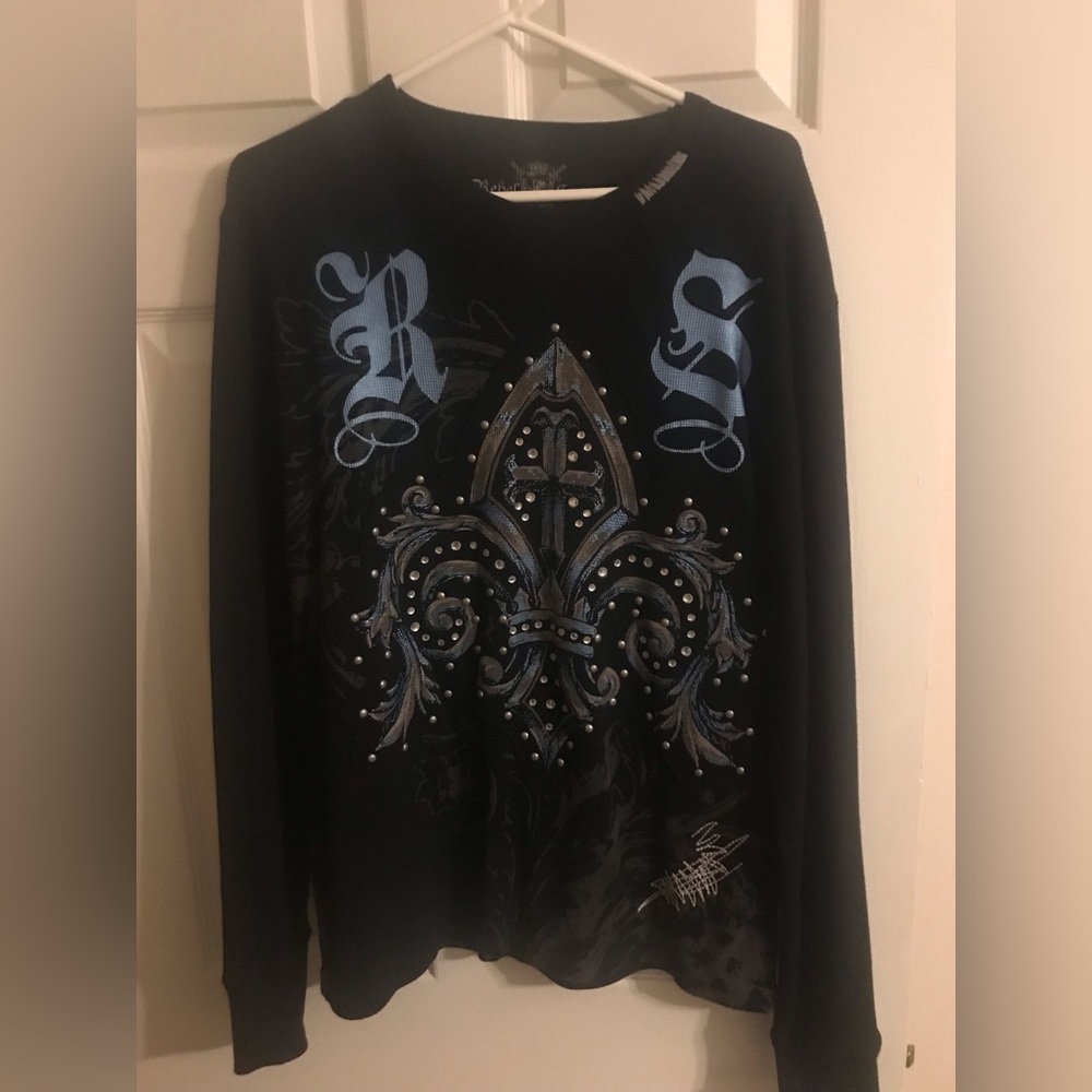Rebel Spirit Rare Top Red T-Shirt Long Sleeve Thermal Rhinestone Y2K - Picture 2 of 3